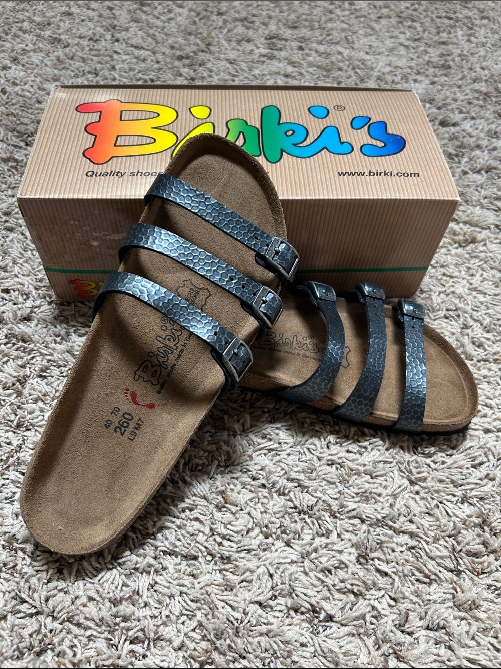 Birki's Women's Triple-Strap Sandal in Black Metallic New with box, never worn